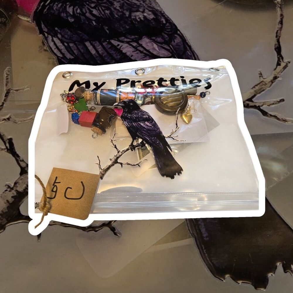 My Pretties Raven Crow Assemblage Art Crafting Lot Vintage Buttons Charms Lot C